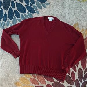 Vintage McGeorge of Dumfries Scotland Elegant Red Cashmere V-Neck Sweater 46 XL